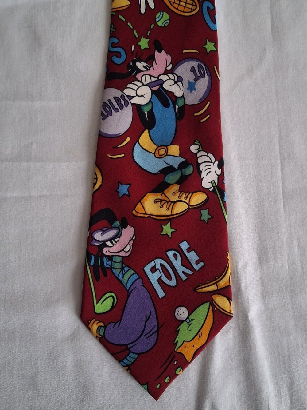 Mens Neck Tie Necktie Vintage Disney Goofy Golf Weightlifting Tennis Sports Silk